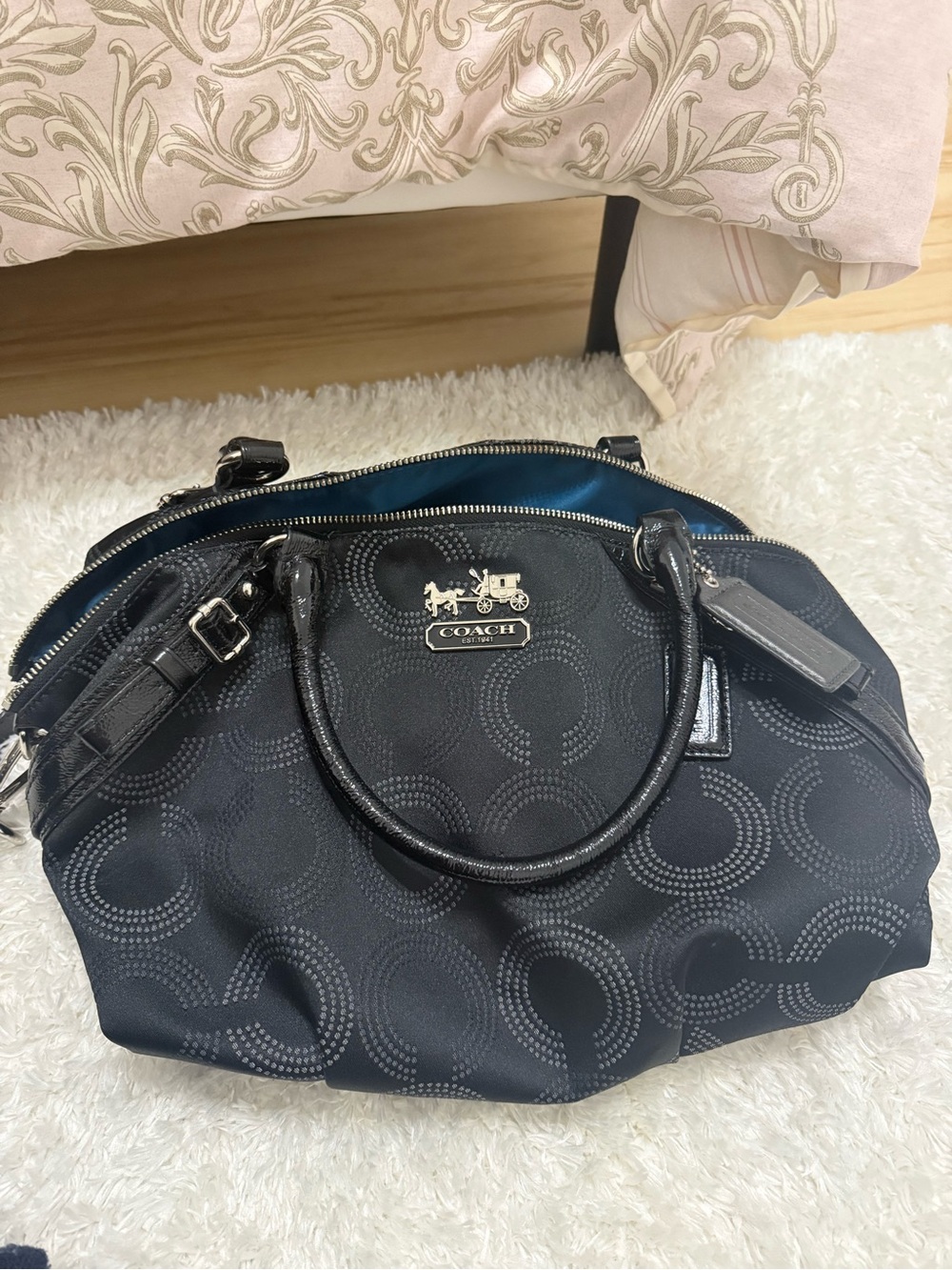 Coach Black Signature Dome Satchel with Silver Hardware
